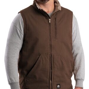 Berne Heartland Sherpa-Lined Washed Duck Brown Insulated Vest- Size XL